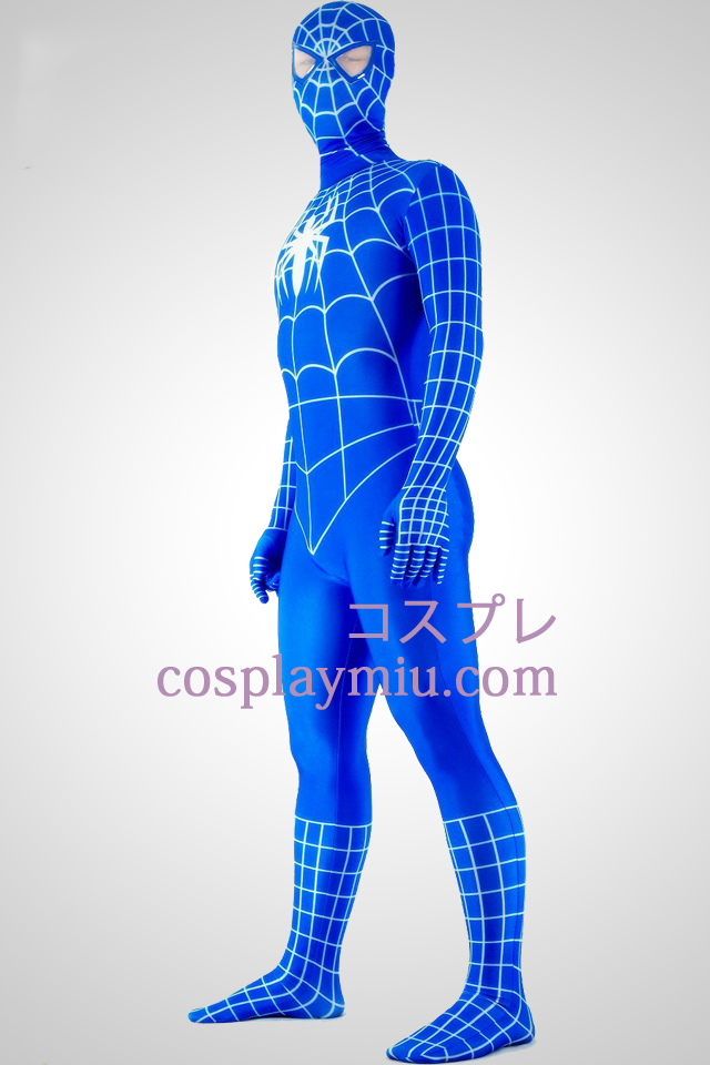 Sininen ja valkoinen Lycra Spandex Spiderman Superhero Zentai Suit