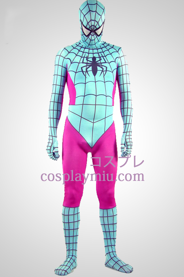 Vaaleanvihreä ja pinkki Lycra Spandex Spiderman Zentai Suit