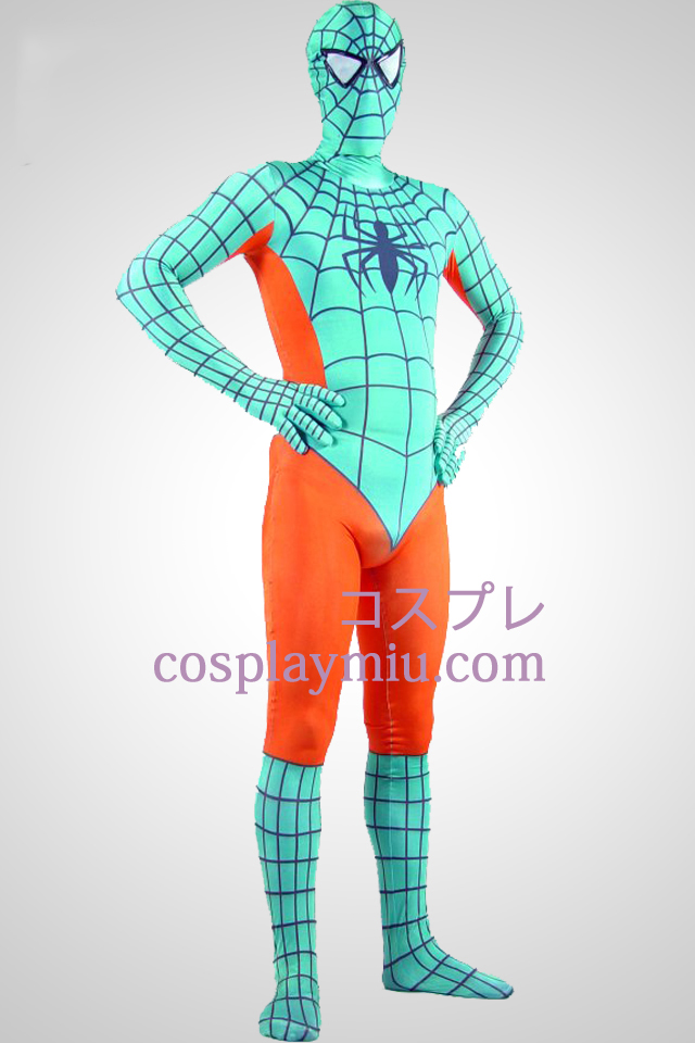 Valo vihreä ja oranssi Lycra Spandex Spiderman Zentai Suit