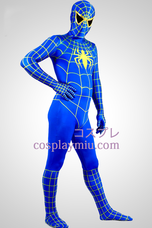Sininen ja keltainen Lycra Spandex Spiderman Superhero Zentai Suit