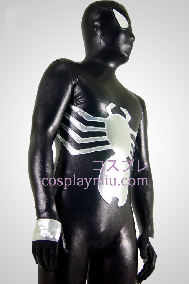 Musta ja hopea Shiny Metallic Spiderman Superhero Zentai