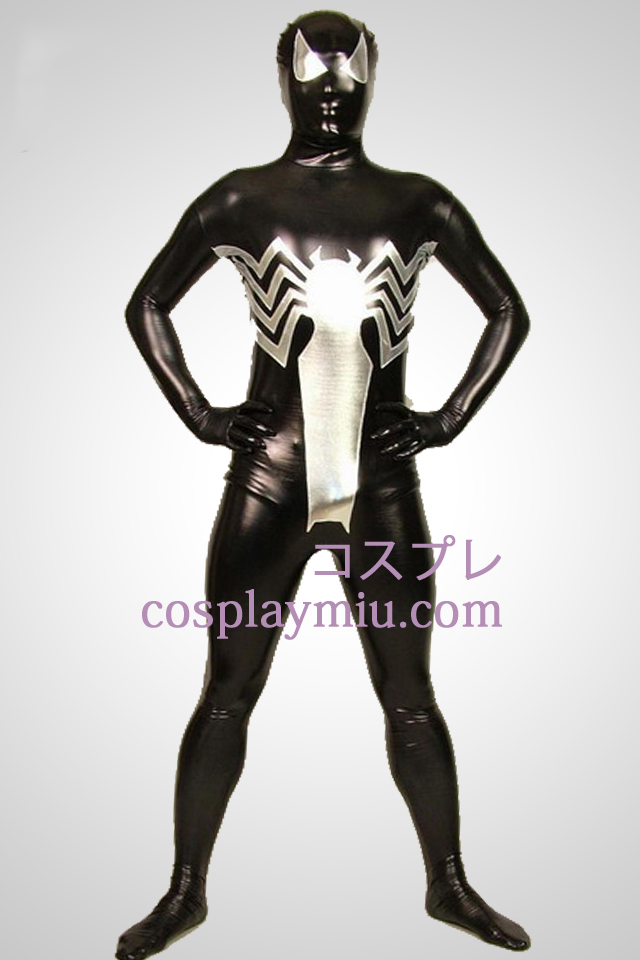 Musta iso Spiderman Full Body Shiny Metallic Zentai Suit