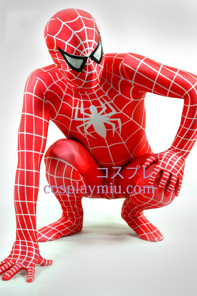 Punainen ja valkoinen Lycra Spiderman Superhero Zentai Suit