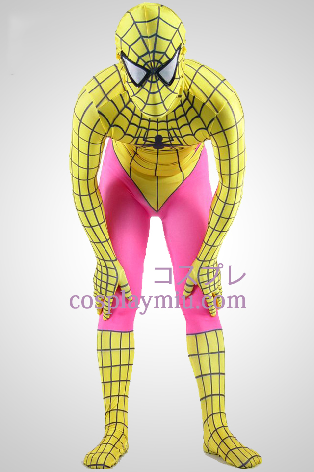 Keltainen ja pinkki Lycra Spandex Spiderman Zentai Suit