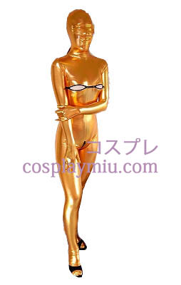 Gold Sexy Nainen Open Bust ouvert Shiny Metallic Zentai