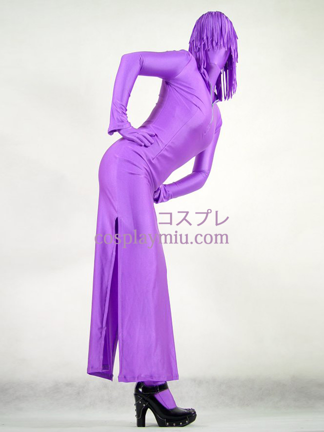 Purple Lycra Spandex Nainen Zentai hame Style