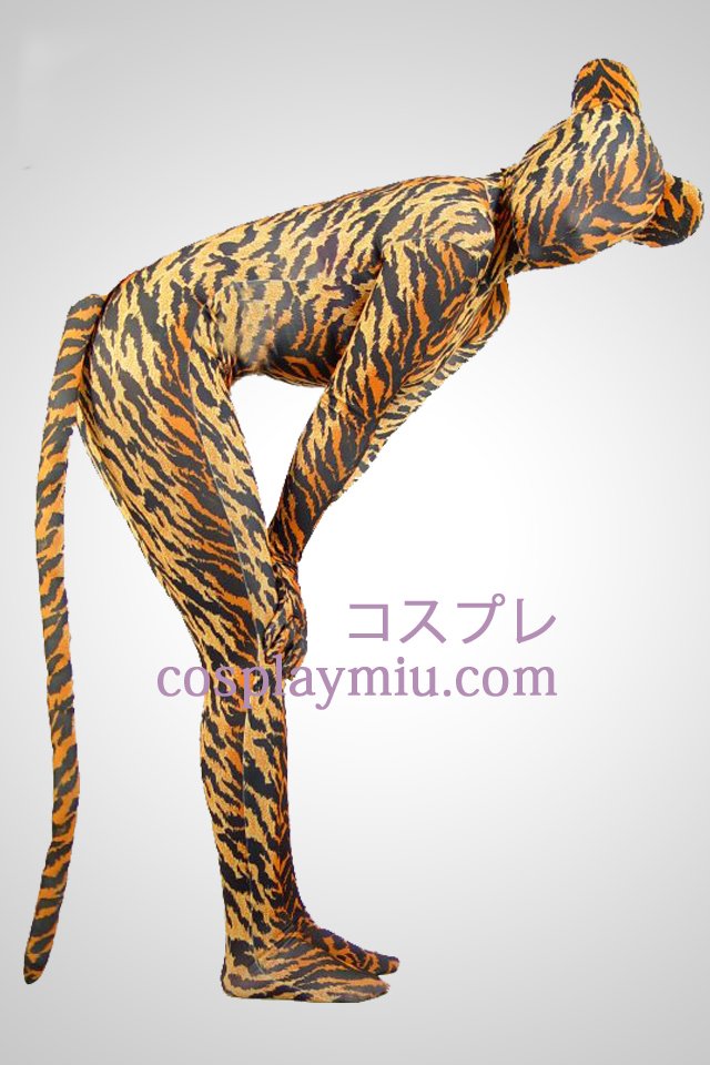 Tiger Skin Lycra Spandex Unisex Zentai puku Tail