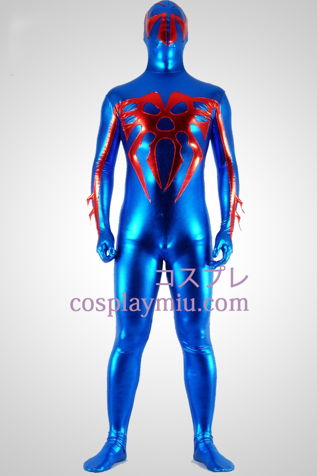 Shiny Metallic Blue ja Red Spider Superhero Zentai Suit